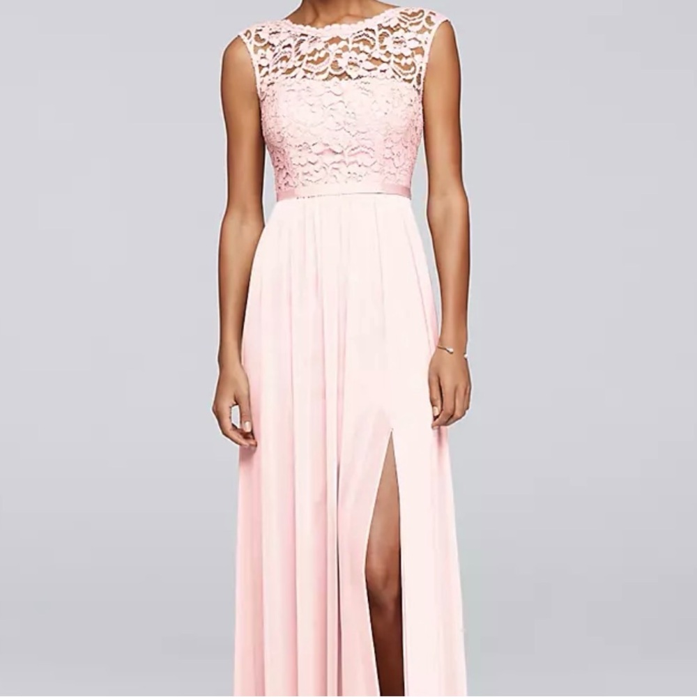 David’s Bridal Lace Dress with Long Mesh Skirt
Pink
XS 
Like New
